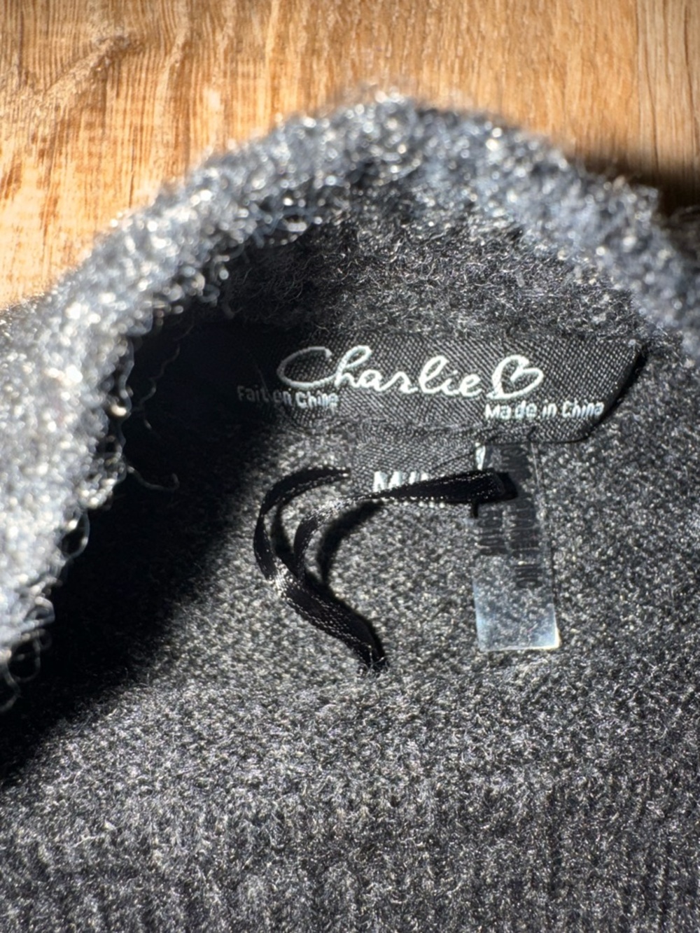 CHARLIE B Charcoal Crewneck Sweater with Multicolor Floral Embroidery - Picture 11 of 11